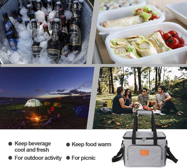 Termisk kylväska för lunchpicknick strandgrå stor kapacitet 15 l