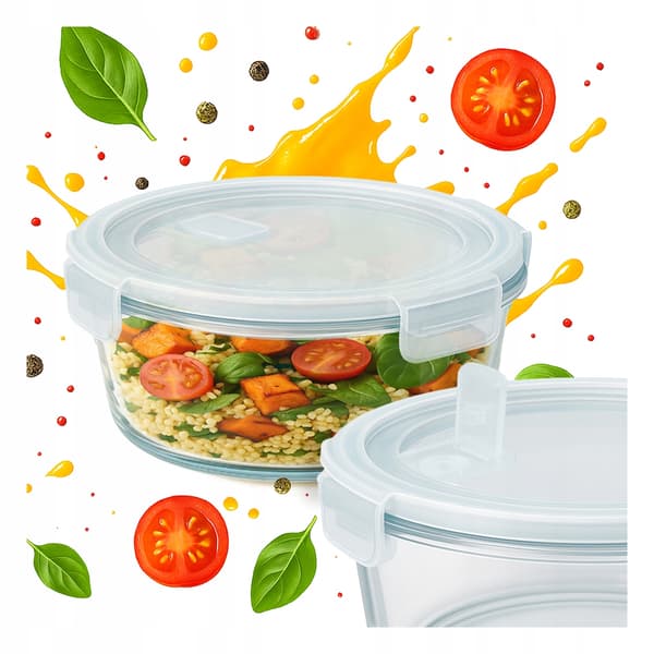 Hermetisk rund glasbehållare 950 ml för mat, middag, lunch