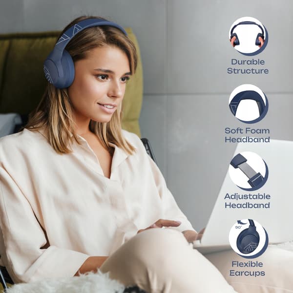 PowerLocus P3 Blå Bluetooth Hovedtelefoner Mikrofon AUX BT Bluetooth Etui