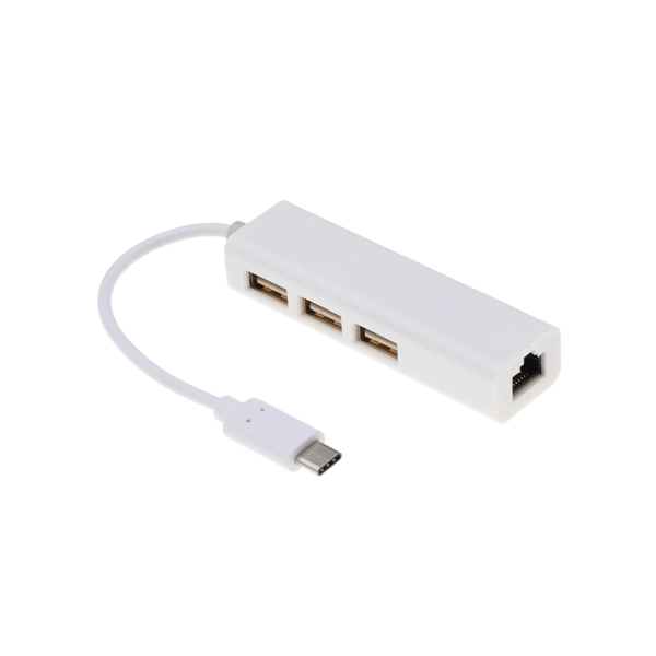 USB-C hub op til 3 x USB 2.0 / Ethernet RJ45 netværkskort internetadapter