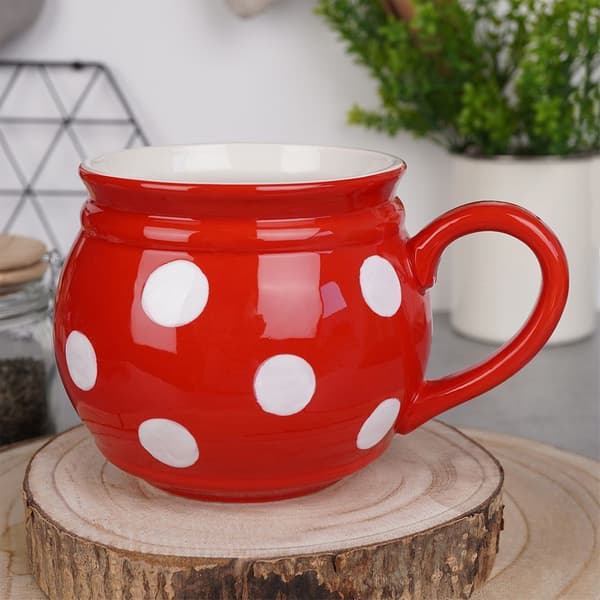 Punainen keraaminen pilkullinen muki 950 ml