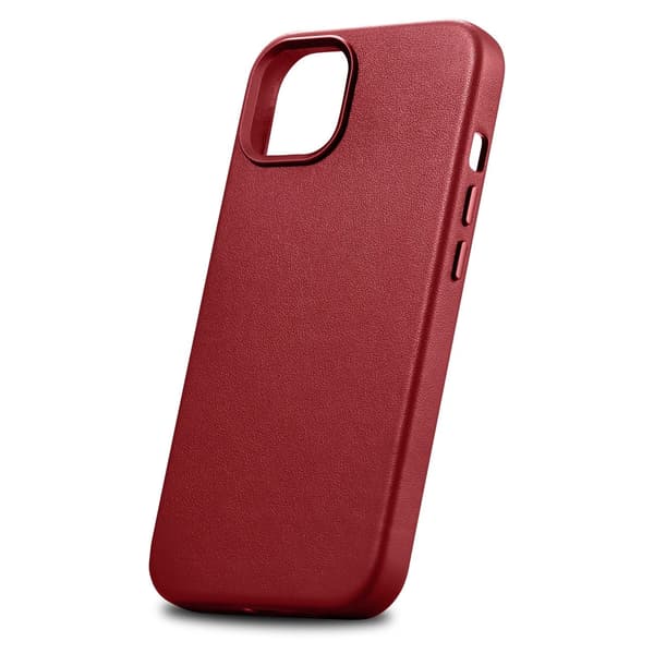 iCarer Case Läderfodral i äkta läder för iPhone 14 Plus rött (MagSafe-kompatibelt)
