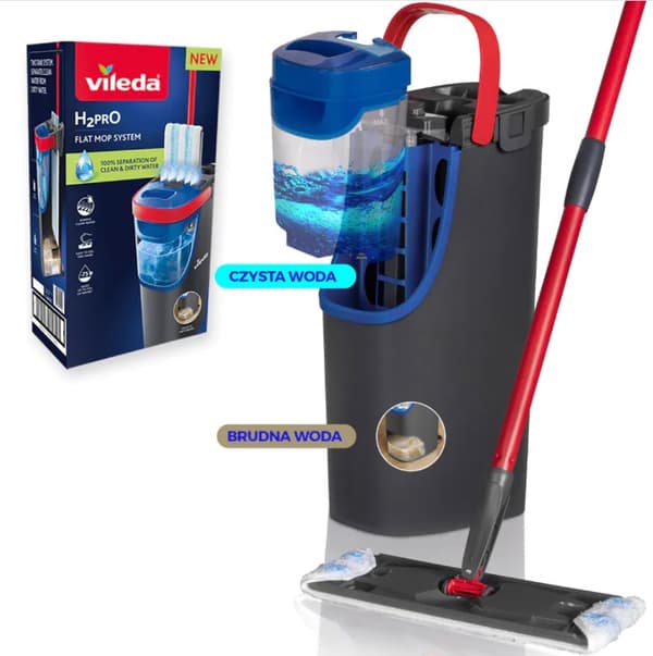 Vileda H2prO fladmopp med spand, 2 tanke, 140,5 cm