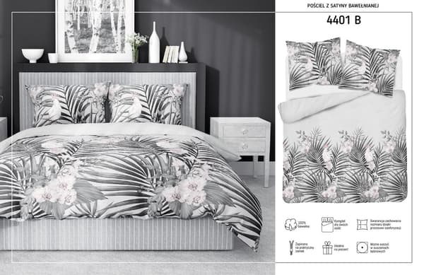 Satin Sengetøj 160x200 Blade Blomster Grå