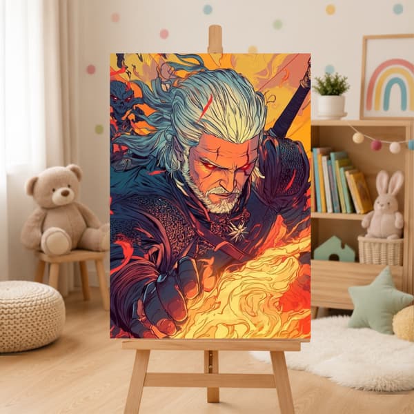 Måla efter nummer-tavel med ram The Witcher Geralt Igni 50x70 cm