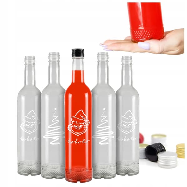 5x Glasflaskor Julklapp CRYSTAL 500ml med Tryck för Likörer