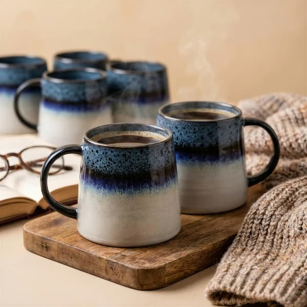 KAFFE- OG TEKRUS SÆT 6 DELE BLÅGRÅ 400 ML Ø 9 CM