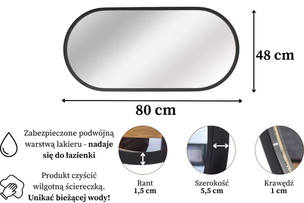 Badrumsspegel väggmonterad LEJA oval trä svart matt 80x48 stilfull