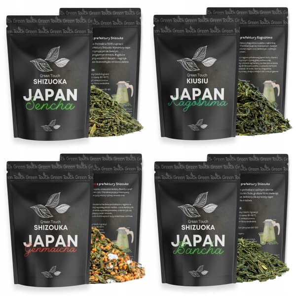 Set av japanska gröna teer 400 g Bancha Sencha Kagoshima Genmaicha