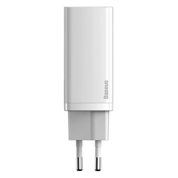 Baseus GaN2 Lite vægoplader, USB + USB-C, 65W, EU (hvid)