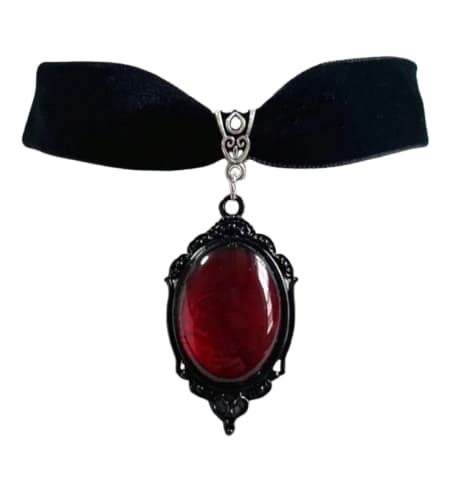Sort ruskind choker med rød sten