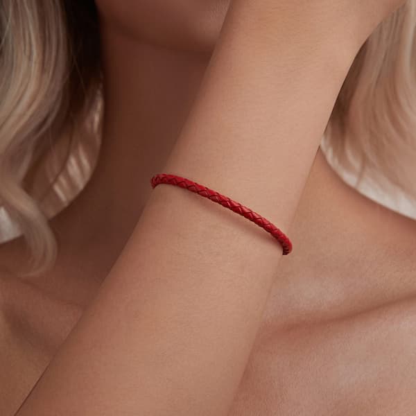 Modulær læderarmbånd, justerbart, 15-21 cm, forgyldt, rødt