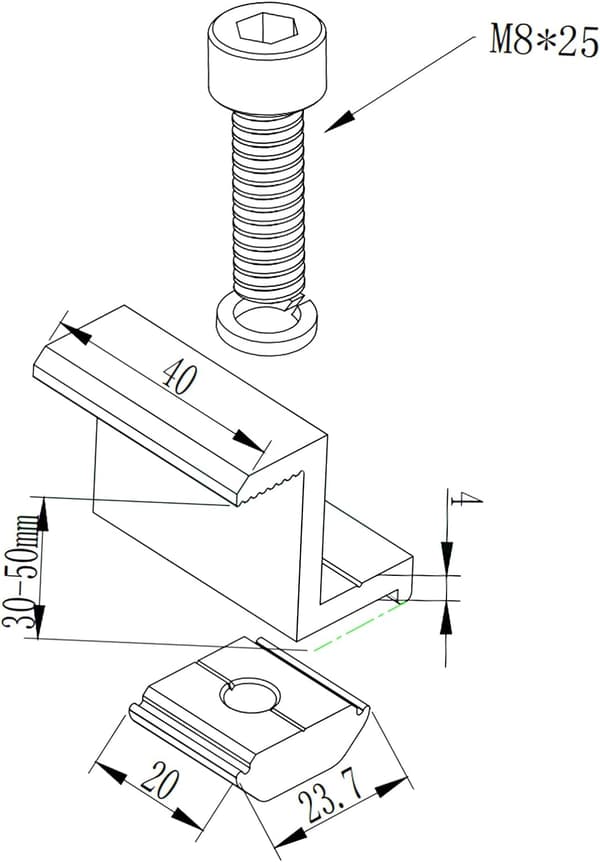 4x30mm midterterminaler med skrue, solcelleklemme, sort