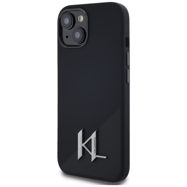 Karl Lagerfeld Silikone Shadow Metal Initial MagSafe-etui til iPhone 15, sort