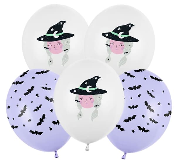 Häxa och fladdermöss Halloweenballonger 5 st.