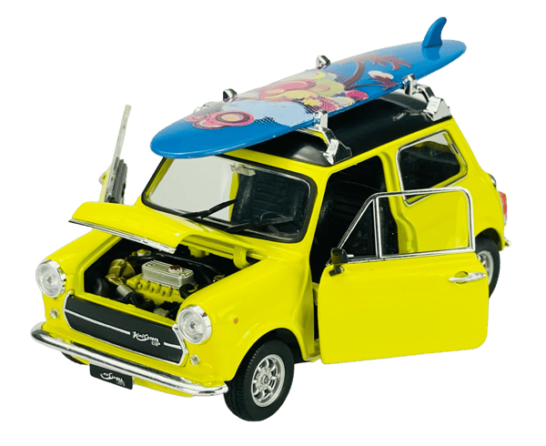 Welly Mini Cooper 1300 gul med bräda 1:24 22496