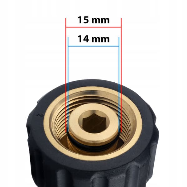 M22-adapter invändig 14 mm → 3/8" snabbkoppling i mässing för högtryckstvätt