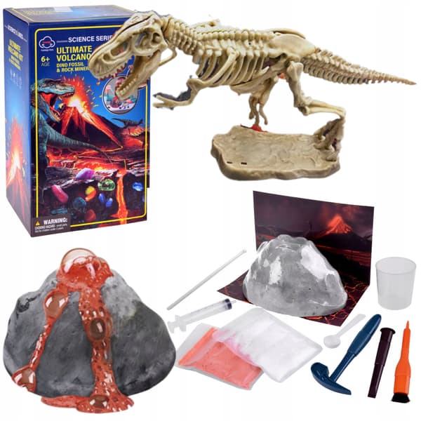 Grävning dinosaurieskelett Vulkan Liten kemist set för barn 6+