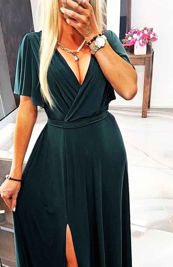 Klänning Lång Flaskgrön Maxi Wrap Slimmande Plusstorlekar 3XL