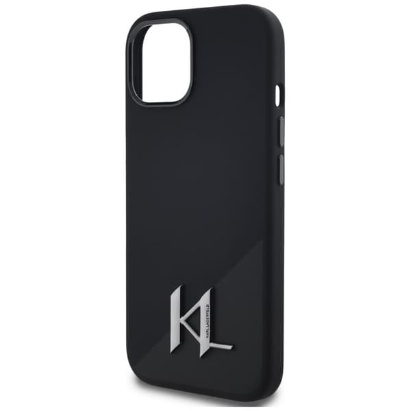 Karl Lagerfeld Silicone Shadow Metal Initial MagSafe - Etui til iPhone 15 (Sort)
