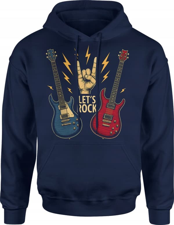 Herrtröja med rock'n'roll-tryck och elgitarrer LET'S S