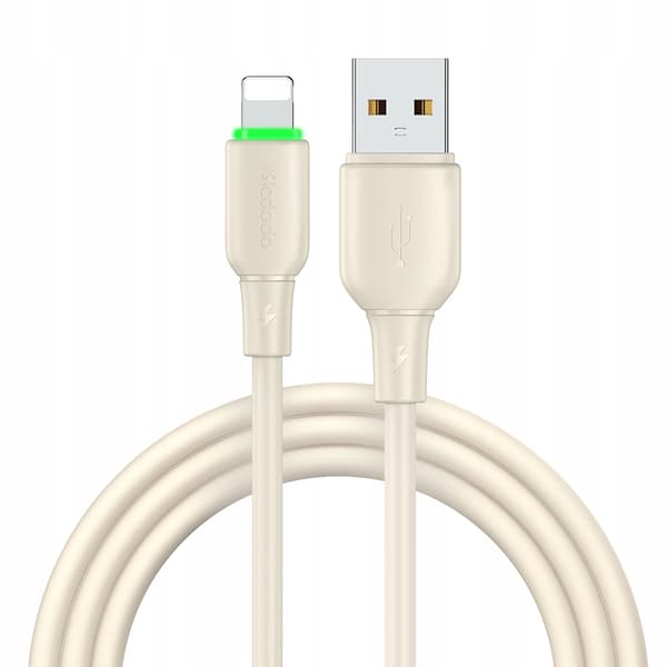 MCDODO Oplader USB Lightning Kabel Hurtigopladning til iPhone 1M LED Beige