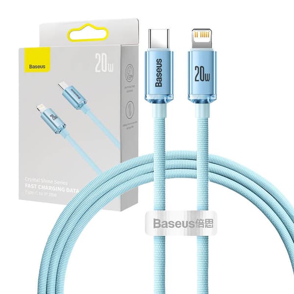 Baseus Crystal Shine USB-C till iPhone-kabel, 20W, 1,2m (Blå)
