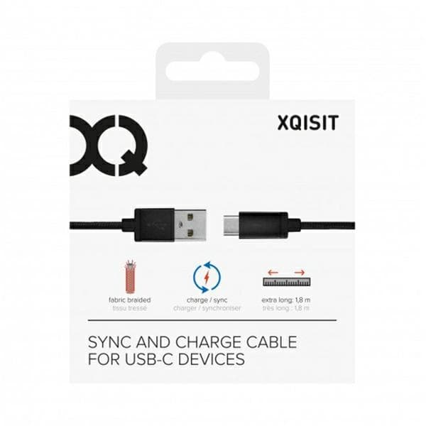 Xqisit Bomulds USB C 3.0 Kabel Sort/Sort 1,8m 27749