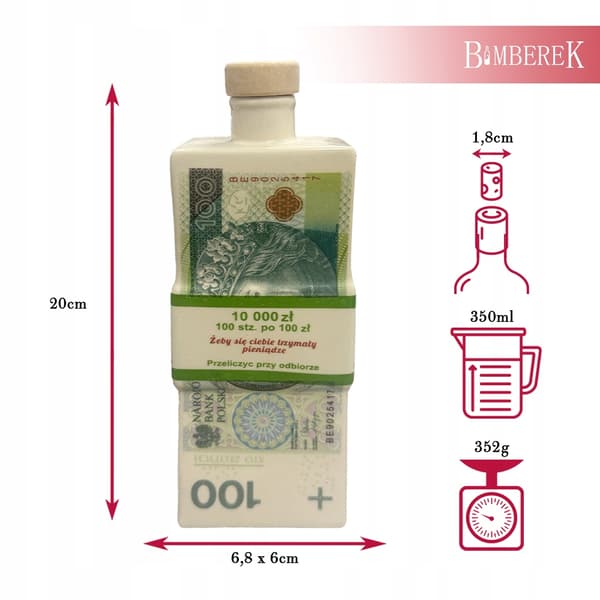 Keraaminen pullo 350ml 100 PLN seteli lahja alkoholilikööri tinktuura