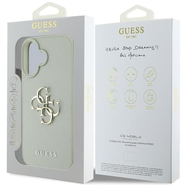 Guess Grained Big 4G Logo Small Classic Logo - Etui til iPhone 16 (grøn)