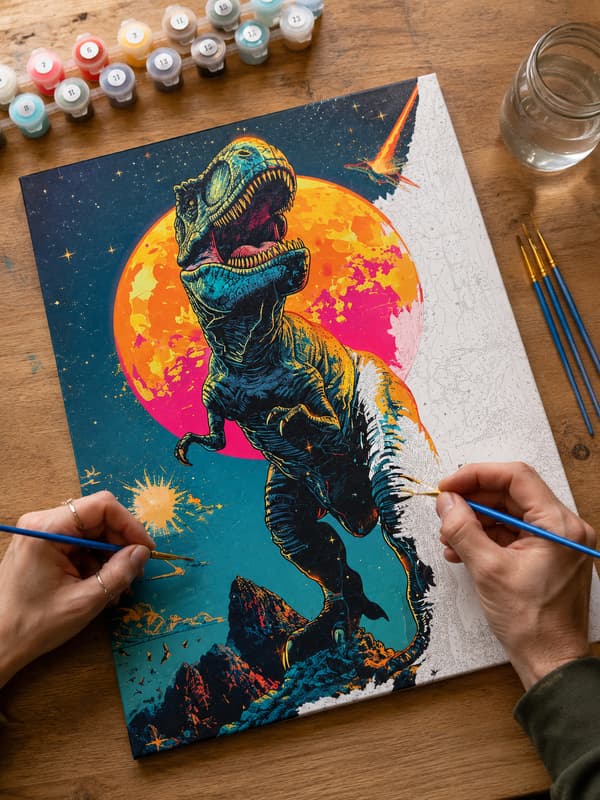 Maleri efter tal med ramme Billeder til maleri - T-Rex æra 40x50 cm