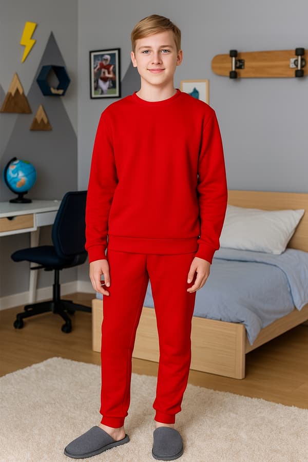 BOMULLSPYJAMAS 164 BARNPYJAMAS 100% bomull 2-delad RÖD