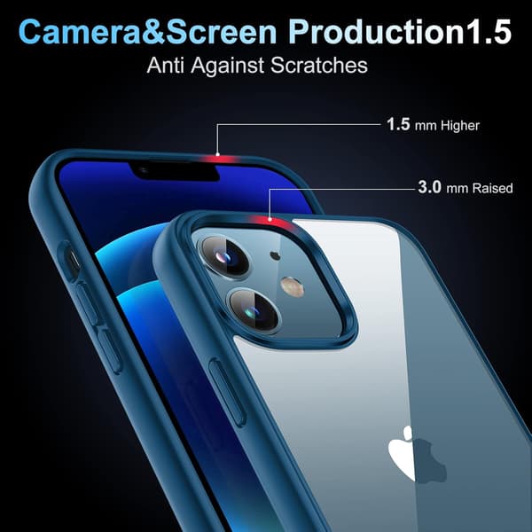 FODRAL TILL APPLE IPHONE 12/12 PRO KLAR BAKSIDA BLÅ RAM
