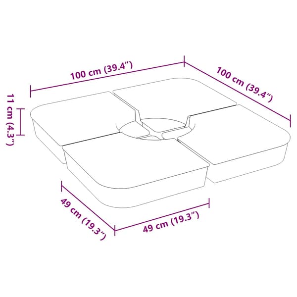 vidaXL parasolfod, 4 dele, 100 kg, PP