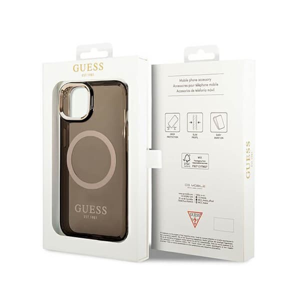 Guess Gold Outline Translucent MagSafe - iPhone 14 Plus cover (sort)