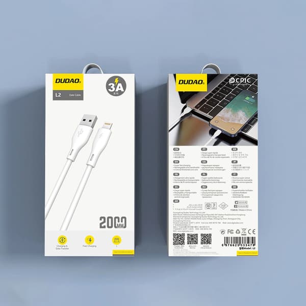 Dudao L2L USB-A / Lightning 3A -kaapeli 2m - Valkoinen