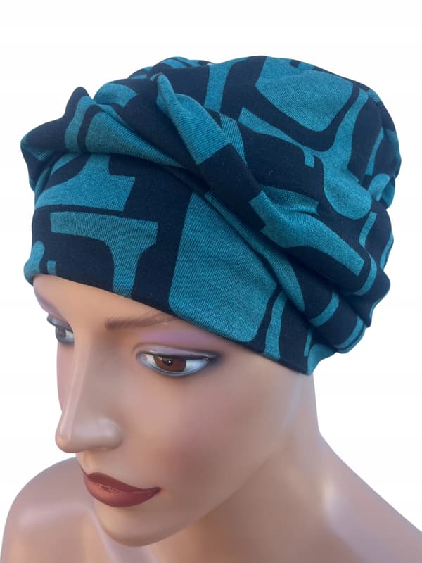 Varm vintermössa, Aurora 453 turban med pannband - blått foder