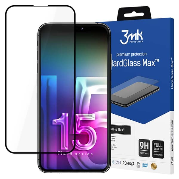 Apple iPhone 15 Plus - 3mk HardGlass Max musta