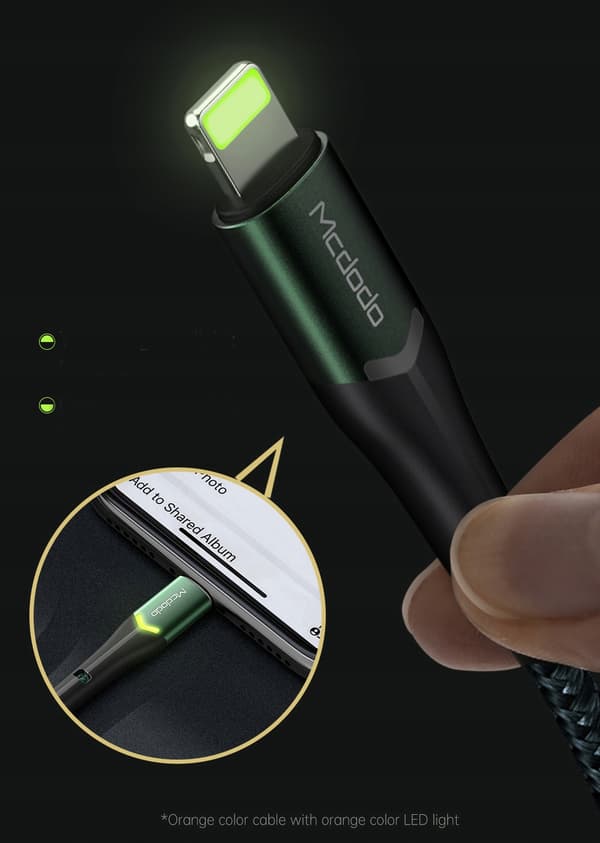 MCDODO USB LIGHTNING-KABEL HURTIGOPLADNING 36W TIL IPHONE 13 14 2M LED SORT