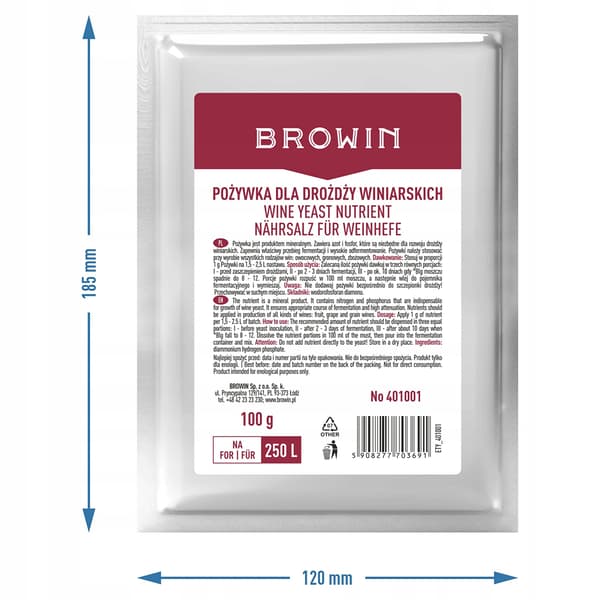 NÆRINGSINDHOLD 100 g for BROWIN vingær