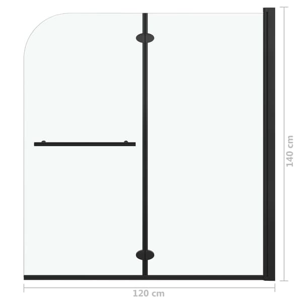 vidaXL foldbar badekarsskærm, 2 paneler, ESG, 120 x 140 cm, sort
