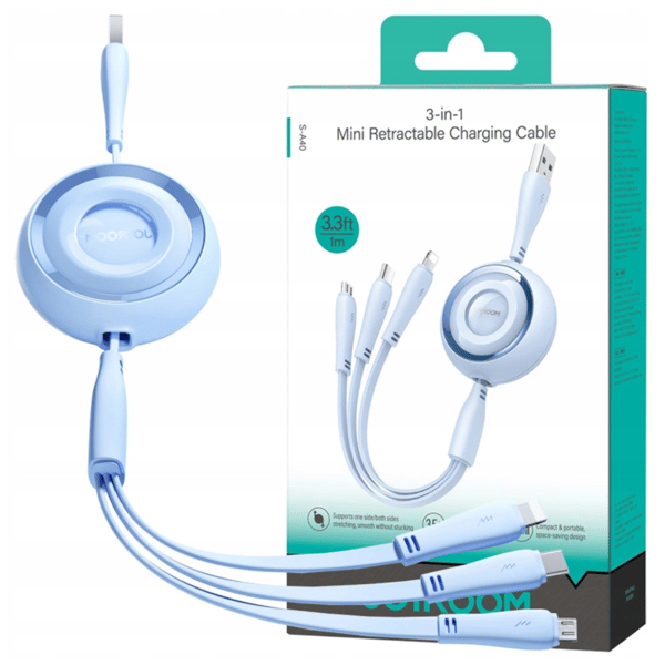 3-i-1 Joyroom Farverigt USB til USB-C/Lightning/Micro USB-kabel 3,5A, 1 m (blå)