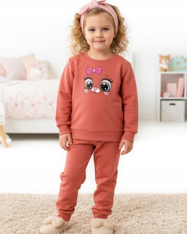 BARNPYJAMAS 122 för FLICKOR 100% bomull Smiley CORAL
