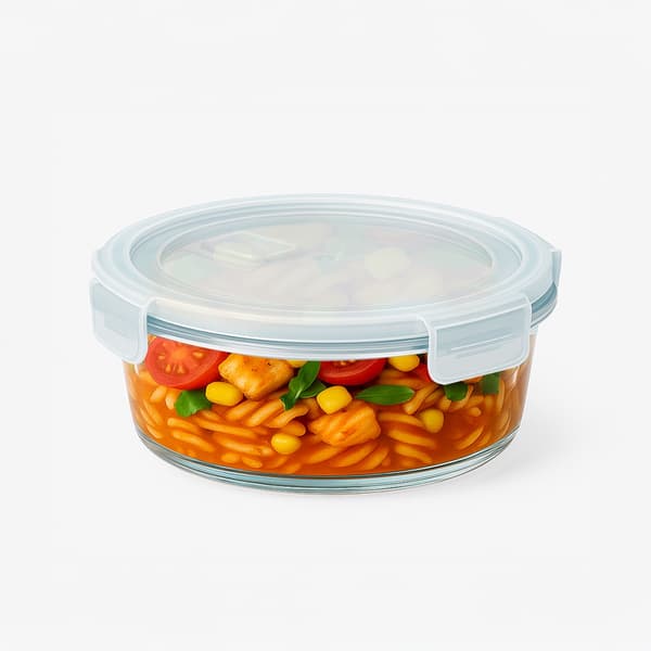 Hermetisk rund glasbehållare 620 ml för mat, sallad, lunch, soppa