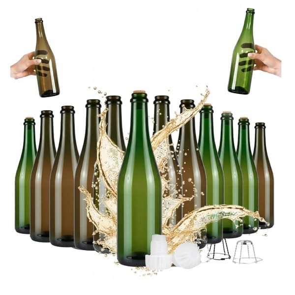 Glasflaske til champagne, cider, vin, øl 750ml 2 farver plastikprop