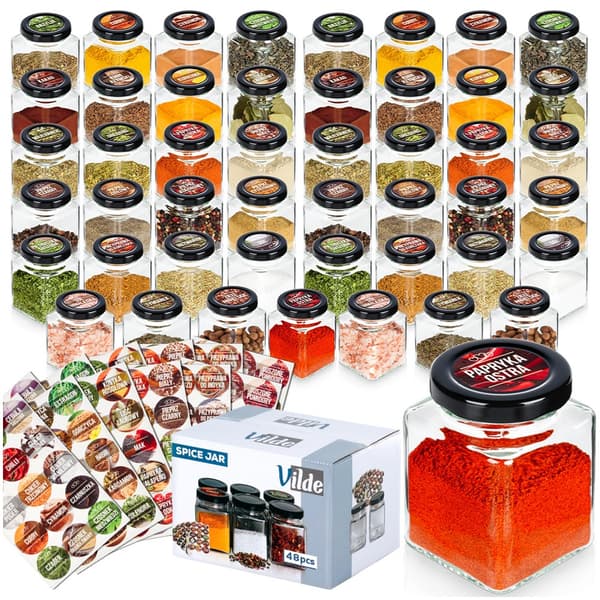Lasinen maustesäiliö 100 ml 48 kpl + 180 tarraa