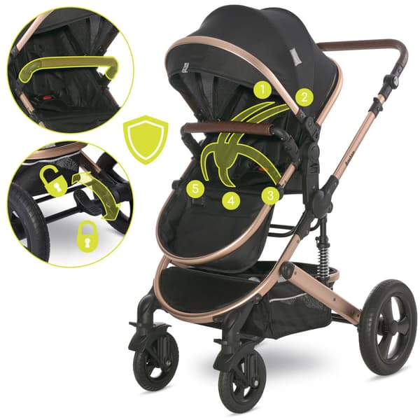 Lorelli Boston - 2-in-1 monitoimirattaat | Musta + adapterit