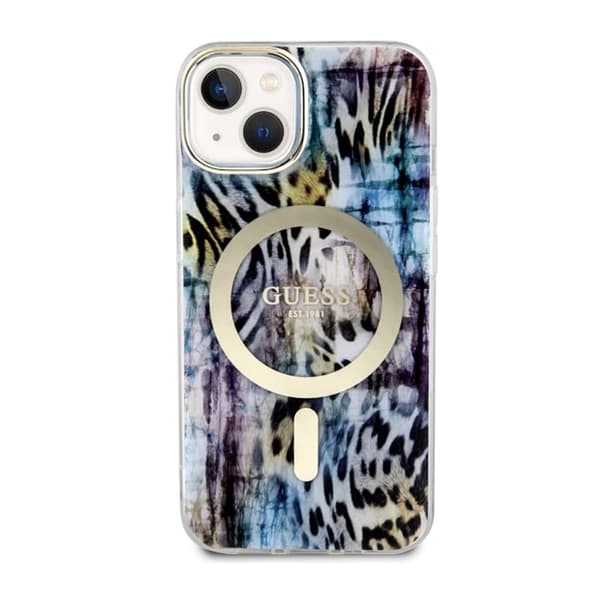 Guess Leopard MagSafe - iPhone 14-skal (blått)