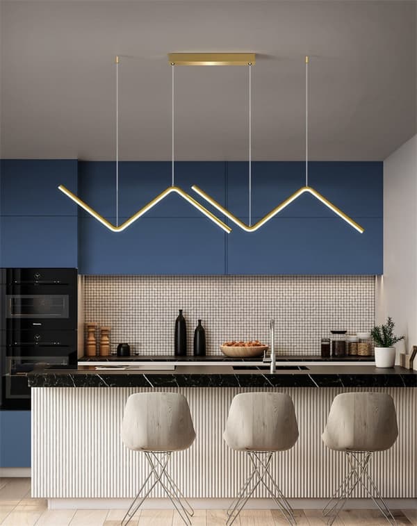 Zigzag-guld loftspendellampe med integreret LED, moderne, til køkkenø