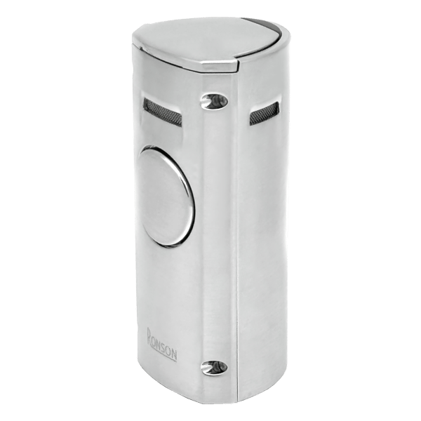 RONSON VOLCANO CHROME SATIN 4 JET lighter med cigarpunch